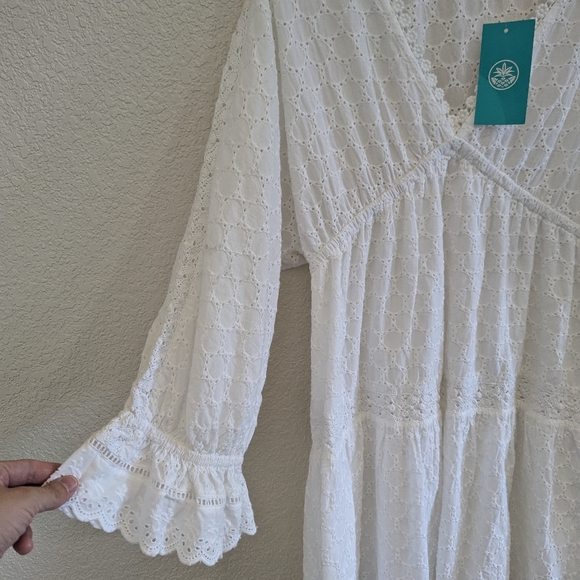 Samson Dress Women's Small White Eyelet V-neck Boho Beach - Picture 3 of 8